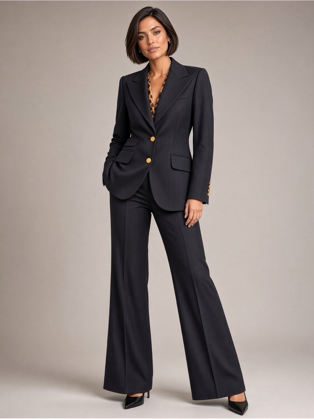 Dolce & Gabbana Blue with Purple Pinstripe Wide-Leg Trousers